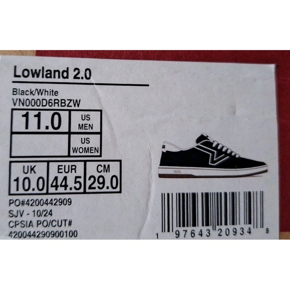 Vans Lowland 2.0 Men's Sneakers Black White Gum Size 11 US New 2024 - Picture 10 of 10